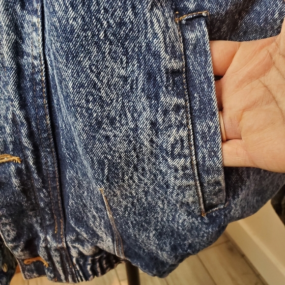 RARE  | Vintage Roglins Acid Wash Bomber Jean Jacket Glitter florals (Size M) - Picture 7 of 16